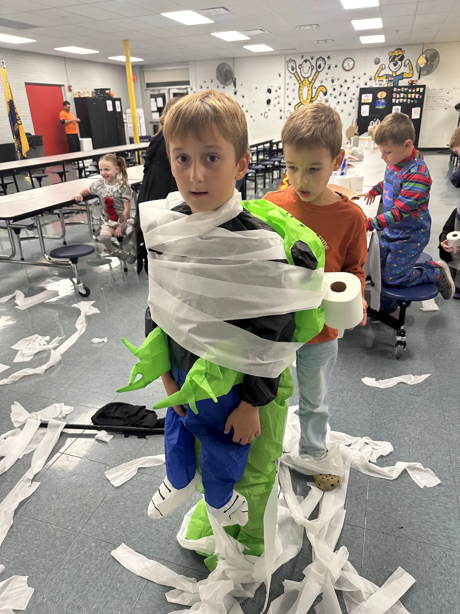 Mummy wrap race at Trunk or Treat